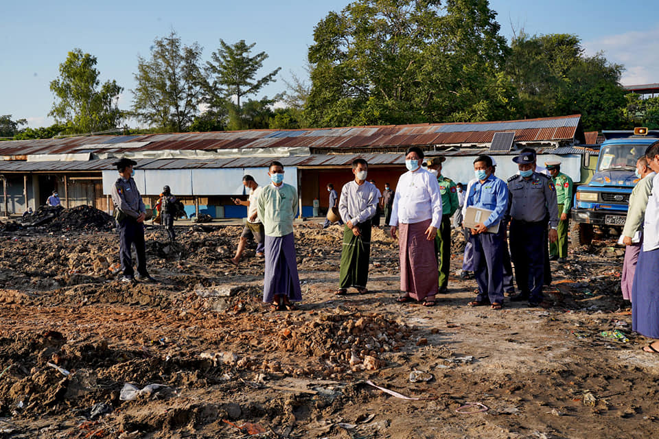 မကွေးတိုင်းဒေသကြီး ဝန်ကြီးချုပ် နတ်မောက်မြို့မစျေး မီးလောင်မှု၊ ယာယီစျေးအမြန်ဆုံး ပြန်လည်ဖွင့်လှစ်နိုင်ရေး ကွင်းဆင်းကြည့်ရှု